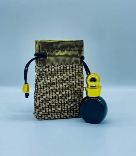 12 ml fancy jet black attar bottle with fancy pouch (gold cap)