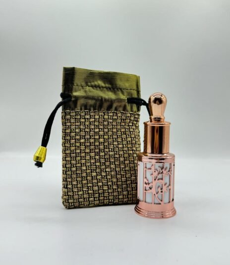 12 ml fancy rose gold colour attar bottle with fancy pouch