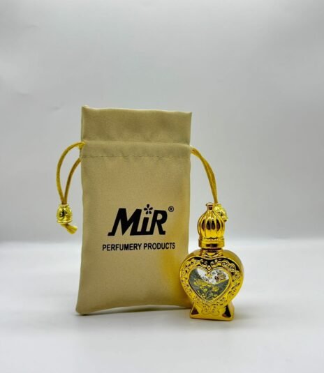 12 ml heart shape golden attar bottle with fancy pouch