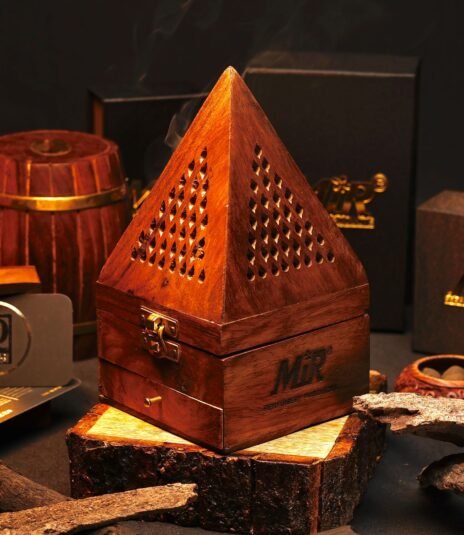 Durable wooden bakhoor burner (pyramid shape with branding)